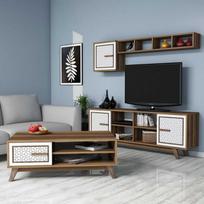 svetaines staliukas - Kalune Design Svetainės baldų rinkinys Ayla - Walnut, Baltas - 2 nuotrauka