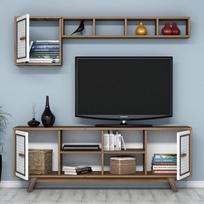 svetaines staliukas - Kalune Design Svetainės baldų rinkinys Ayla - Walnut, Baltas - 3 nuotrauka