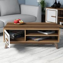 svetaines staliukas - Kalune Design Svetainės baldų rinkinys Ayla - Walnut, Baltas - 4 nuotrauka