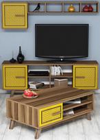 Kalune Design Svetainės baldų rinkinys Ayla - Walnut, Geltona