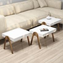 dalimis 32 - 3-jų kavos staliukų komplektas Kalune Design 845(I), baltas/rudas - 3 nuotrauka