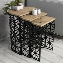 zurnalinis staliukas azuol - 3-jų kavos staliukų komplektas Kalune Design 845, šviesiai rudas/juodas - 2 nuotrauka