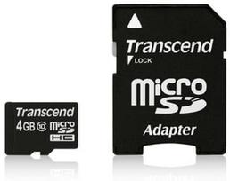 Atminties kortelė Transcend microSDHC 4GB CL10 + Adapteris