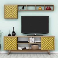 Kalune Design TV vienetas İnci - Walnut, Geltona
