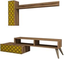 Kalune Design TV vienetas Planet - Walnut, Geltona