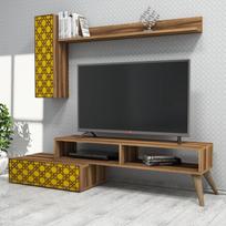 graikiniai riesutai - Kalune Design TV vienetas Planet - Walnut, Geltona - 2 nuotrauka