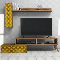graikiniai riesutai - Kalune Design TV vienetas Planet - Walnut, Geltona - 4 nuotrauka