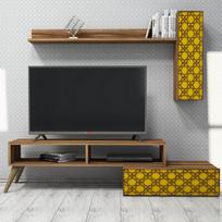 graikiniai riesutai - Kalune Design TV vienetas Planet - Walnut, Geltona - 5 nuotrauka