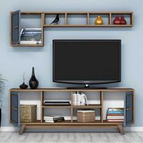 graikiniai riesutai - Kalune Design TV vienetas Ayla - Walnut, Mėlyna - 2 nuotrauka