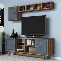 graikiniai riesutai - Kalune Design TV vienetas Ayla - Walnut, Mėlyna - 3 nuotrauka