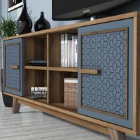 graikiniai riesutai - Kalune Design TV vienetas Ayla - Walnut, Mėlyna - 4 nuotrauka