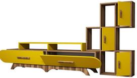 Kalune Design TV vienetas Flora S - Walnut, Geltona