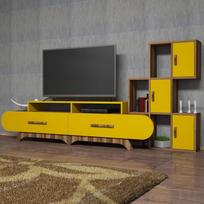 graikiniai riesutai - Kalune Design TV vienetas Flora S - Walnut, Geltona - 2 nuotrauka