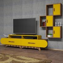 graikiniai riesutai - Kalune Design TV vienetas Flora S - Walnut, Geltona - 3 nuotrauka