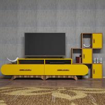 graikiniai riesutai - Kalune Design TV vienetas Flora S - Walnut, Geltona - 4 nuotrauka