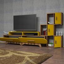 graikiniai riesutai - Kalune Design TV vienetas Flora S - Walnut, Geltona - 5 nuotrauka