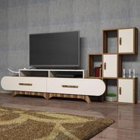 graikiniai riesutai - Kalune Design TV vienetas Flora S - Walnut, Kreminis - 2 nuotrauka