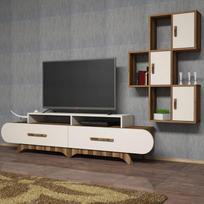 graikiniai riesutai - Kalune Design TV vienetas Flora S - Walnut, Kreminis - 3 nuotrauka