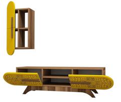 Kalune Design TV vienetas Defne - Walnut, Geltona
