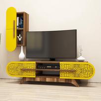 graikiniai riesutai - Kalune Design TV vienetas Defne - Walnut, Geltona - 2 nuotrauka