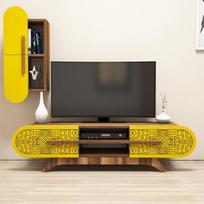 graikiniai riesutai - Kalune Design TV vienetas Defne - Walnut, Geltona - 3 nuotrauka