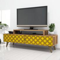graikiniai riesutai - Kalune Design TV stalas City - Walnut, Geltona - 2 nuotrauka