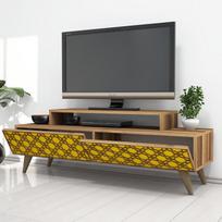 graikiniai riesutai - Kalune Design TV stalas City - Walnut, Geltona - 3 nuotrauka