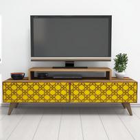graikiniai riesutai - Kalune Design TV stalas City - Walnut, Geltona - 4 nuotrauka