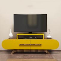 graikiniai riesutai - Kalune Design TV stalas Rose - Walnut, Geltona - 3 nuotrauka