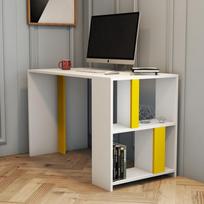 baltas stalas darbui - Kalune Design Studijų stalas Lima - Baltas, Geltona - 2 nuotrauka