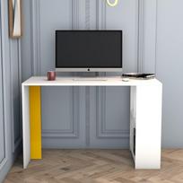 baltas stalas darbui - Kalune Design Studijų stalas Lima - Baltas, Geltona - 3 nuotrauka