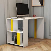 baltas stalas darbui - Kalune Design Studijų stalas Lima - Baltas, Geltona - 4 nuotrauka