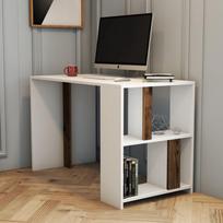 stalas 120 x 60 - Kalune Design Studijų stalas Lima - Baltas, Walnut - 2 nuotrauka