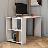 stalas 120 x 60 - Kalune Design Studijų stalas Lima - Baltas, Walnut - 4 nuotrauka