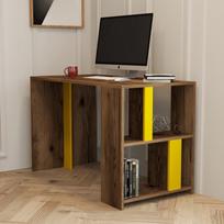 stalas 120 x 60 - Kalune Design Studijų stalas Lima - Walnut, Geltona - 2 nuotrauka