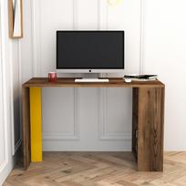 stalas 120 x 60 - Kalune Design Studijų stalas Lima - Walnut, Geltona - 3 nuotrauka