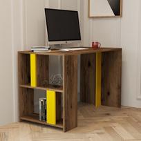 stalas 120 x 60 - Kalune Design Studijų stalas Lima - Walnut, Geltona - 4 nuotrauka
