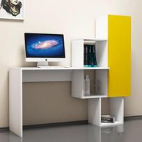 baltas stalas darbui - Rašomasis stalas su lentyna Kalune Design 845 (I), baltas/geltonas - 2 nuotrauka