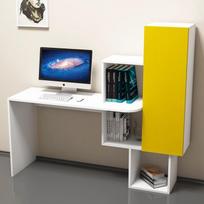 baltas stalas darbui - Rašomasis stalas su lentyna Kalune Design 845 (I), baltas/geltonas - 3 nuotrauka