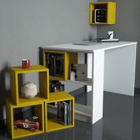 baltas stalas darbui - Rašomasis stalas Kalune Design 845 (I), baltas/geltonas - 2 nuotrauka