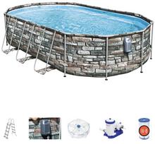 senukai baseinai - Bestway Power Steel Comfort Jet Series 20'x12'x48"/6.10m x3.66m x1.22m Oval Pool Set - 2 nuotrauka