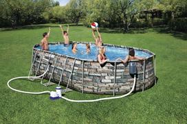 senukai baseinai - Bestway Power Steel Comfort Jet Series 20'x12'x48"/6.10m x3.66m x1.22m Oval Pool Set - 6 nuotrauka