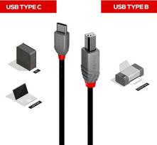 usb c usb b kabelis - CABLE USB2 C-B 0.5M/ANTHRA 36940 LINDY - 3 nuotrauka