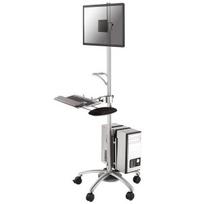stovas pc - NEWSTAR MOBILE WORKPLACE FLOOR STAND (MONITOR, KEYBOARD/MOUSE & PC) 10-27" SILVER - 1 nuotrauka