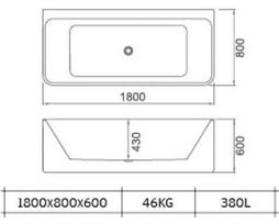 vonia masterjero - Masterjero Novito Stockhocm B1808, 1800 mm x 800 mm x 600 mm, stačiakampis - 4 nuotrauka