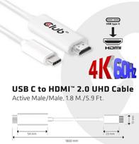 usb c to usb c laidas 3m - Club 3D USB C to HDMI 2.0 UHD Cable Active M/M 1.8m White - 4 nuotrauka