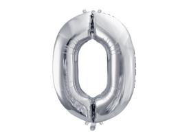 Folinis balionas Skaičius "0", 86 cm, sidabrinis