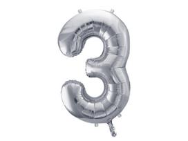 Folinis balionas Skaičius "3", 86 cm, sidabrinis