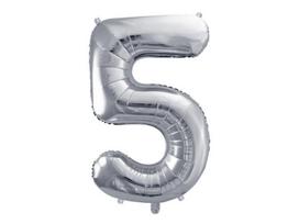 Folinis balionas Skaičius "5", 86 cm, sidabrinis