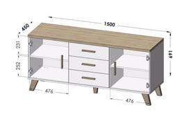 d3s - Komoda Cama Meble Lotta 2D3S, juoda/medžio, 150 x 45 x 69 cm - 4 nuotrauka